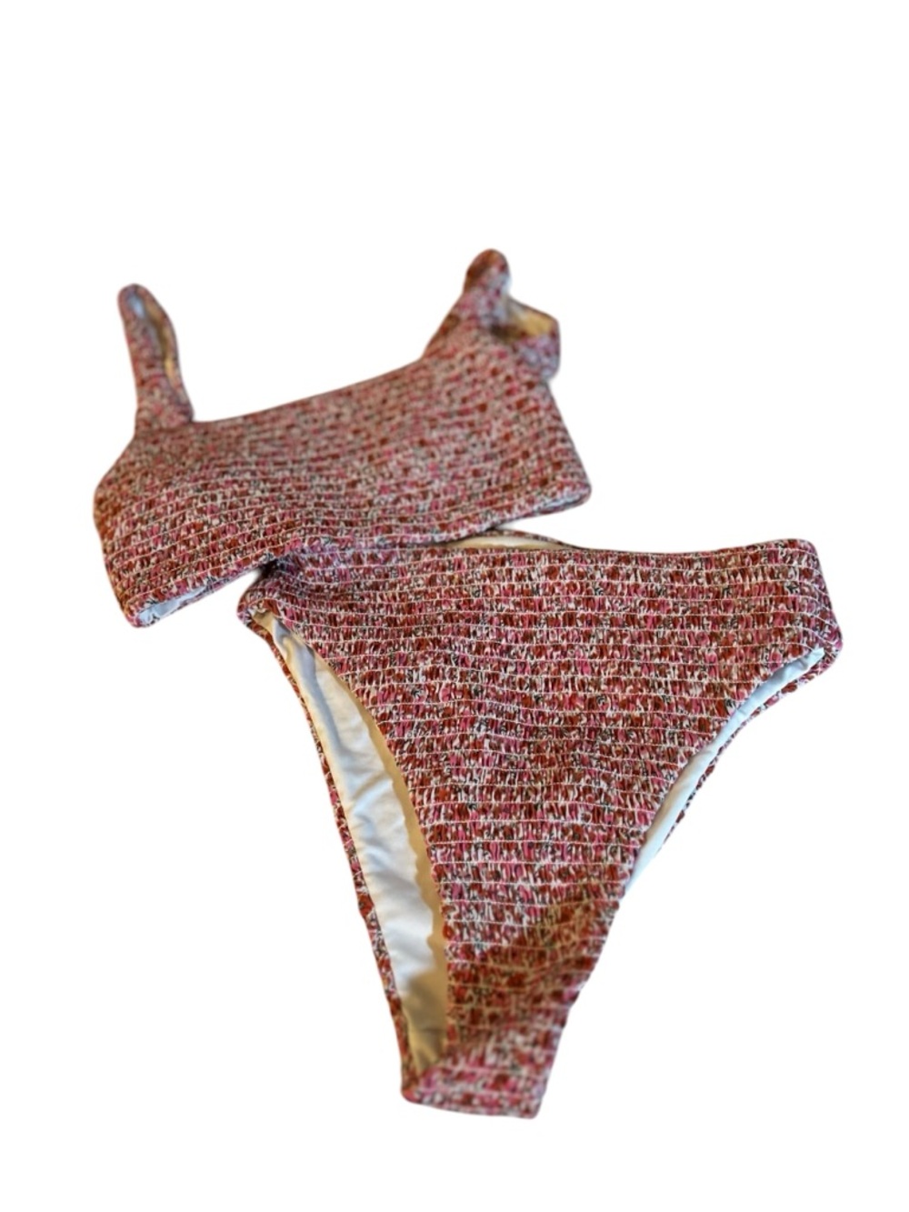Pink Lily Pink and White Textured Bikini Set